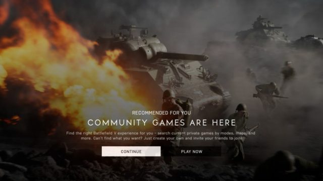 Battlefield V: Screenshot zu Einstellungen für Community Games geleakt 4 communtiy games available now