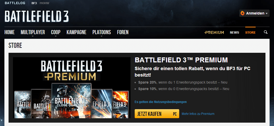 battlelog spare beim kauf von bf3 premium