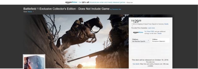 Abgespeckte Battlefield 1 Collector´s Edition bei Amazon aufgetaucht 1 Abgespeckte Battlefield 1 Collector´s Edition aufgetaucht