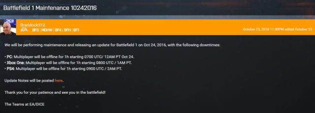 Heute: Wartungsarbeiten und erstes Update für Battlefield 1 1 battlefield-1-maintenance-10242016
