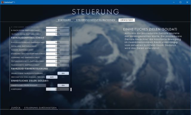 Die optimalen Einstellungen für Battlefield 1: Grafik, Performance, Settings und mehr 2 Battlefield 1 Steuerungseinstellungen (Erweitert)