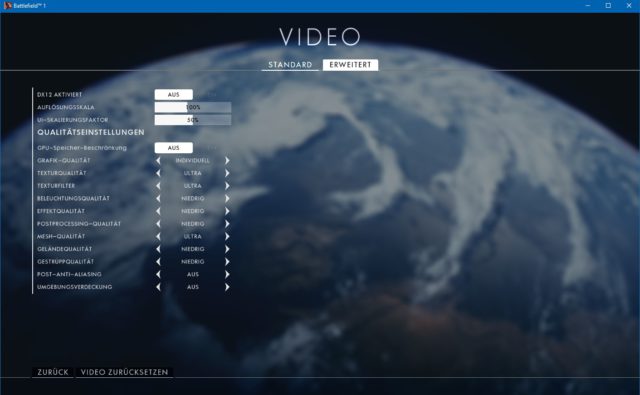 Die optimalen Einstellungen für Battlefield 1: Grafik, Performance, Settings und mehr 8 Battlefield 1 Video Einstellungen (Erweitert)