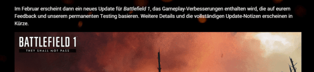 Battlefield 1: Nächstes Update erscheint im Februar 1 DICE kündigt erstes Update für Battlefield 1 im neuen Jahr an.