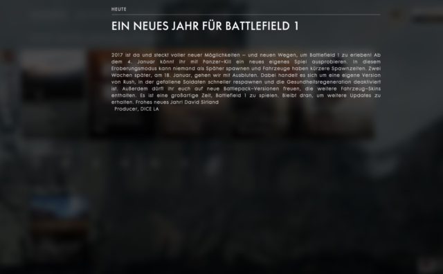 Battlefield 1: Neujahrsansprache eines Entwicklers 1 Neujahrsansprache an die Battlefield 1 Community