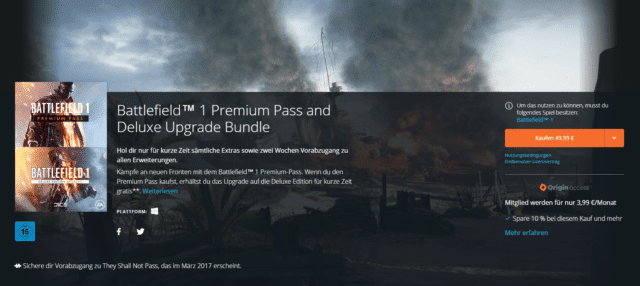 Battlefield 1 Premium Pass & Deluxe Upgrade Bundle stark reduziert 1 Screenshot 1