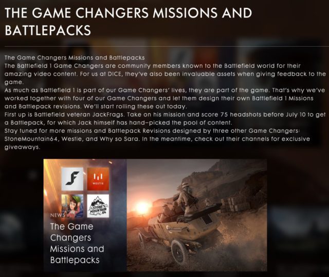 Battlefield 1: Einen Monat lang Game Changers Missionen & Battlepacks 1 DEXsIo XcAERC n