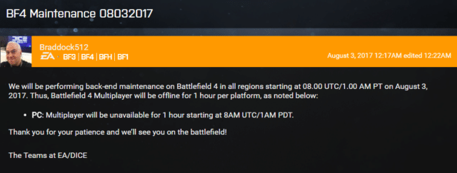 Heute: Battlefield 4 Backend Wartung für PC Spieler 1 bf4 wartung