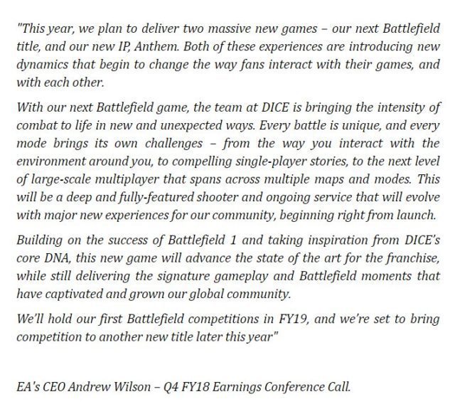 Battlefield 2018: EA hat über Multiplayer, Singleplayer und Spielmodi gesprochen 2 ea earnings coference bf2018