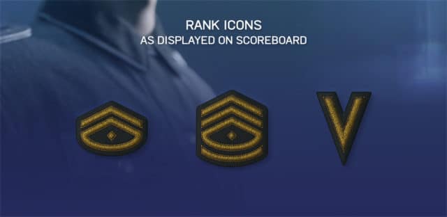 DICE kündigt neues Rang-System samt extremer Rang-Erhöhung für Battlefield V an 3 Beispiel Ranglistensymbole - Wie auf dem Scoreboard angezeigt.