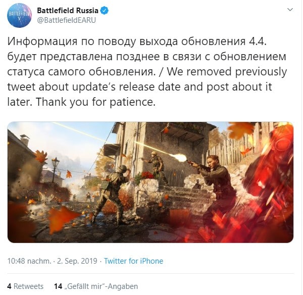Battlefield V: Update weiterhin nicht in Sicht, Verwirrung durch Ingame Anzeige 4 Screenshot 1