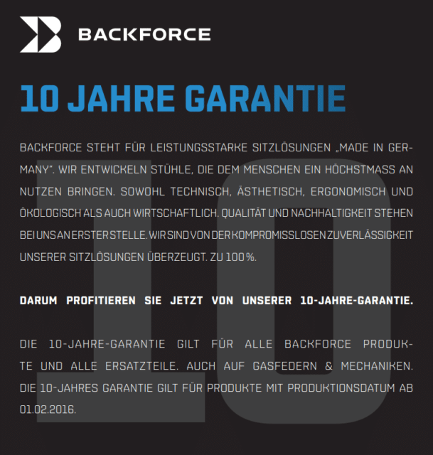 Backforce One Garantie