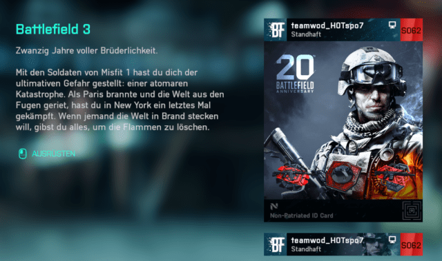 Battlefield 2042: "20th Anniversary of Battlefield" Playcards jetzt verfügbar 3 2022 09 06 16 29 30 Battlefield™ 2042